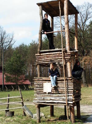 Sippe Raubwürger auf dem Eingangsturm zur Stanica Harcerska 